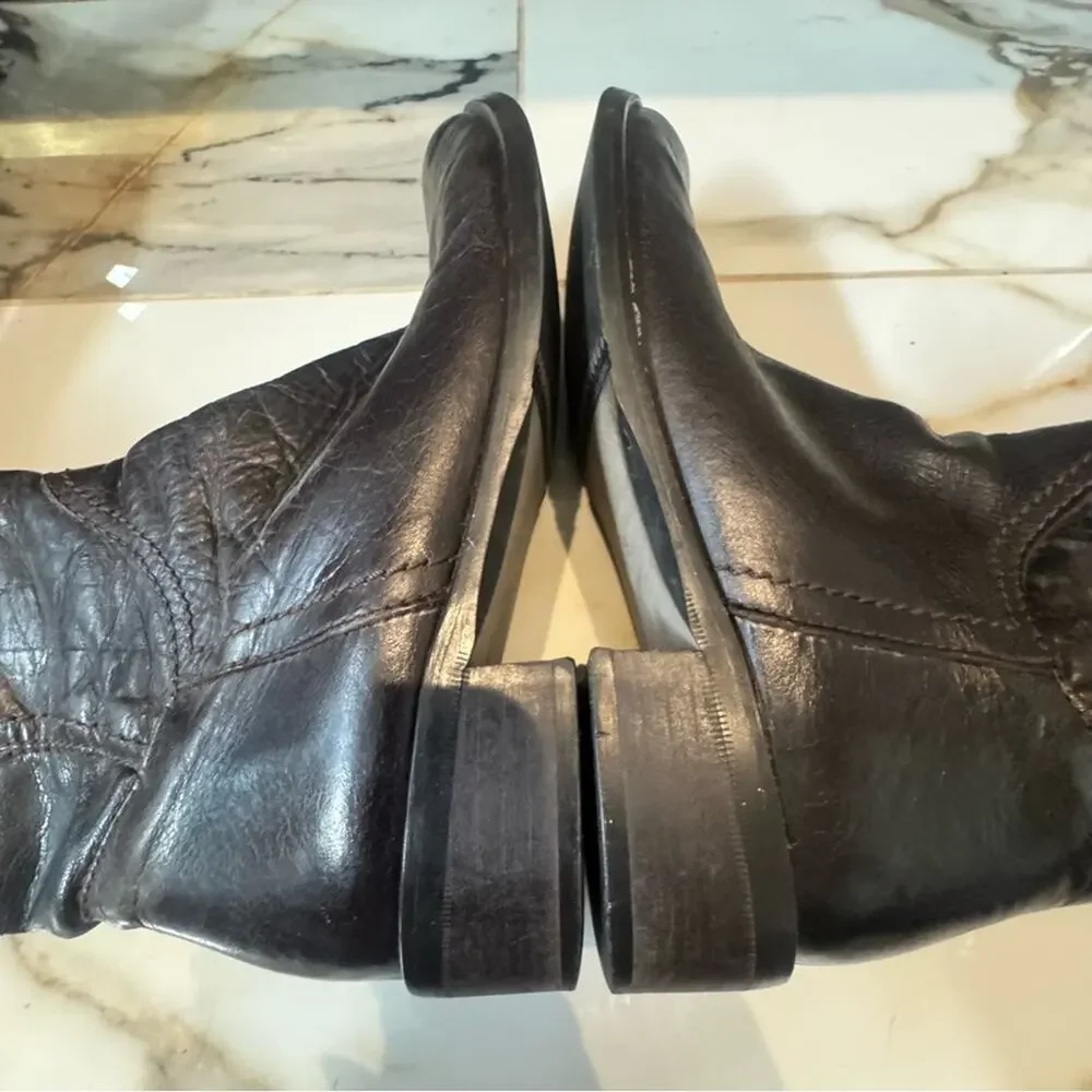 Women's Brown Leather Side Zip Riding Boots Size 39‎